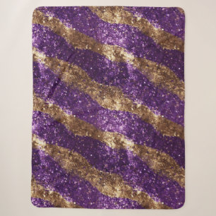 Purple Gold Sparkle Glitter Girly Sherpa Blanket