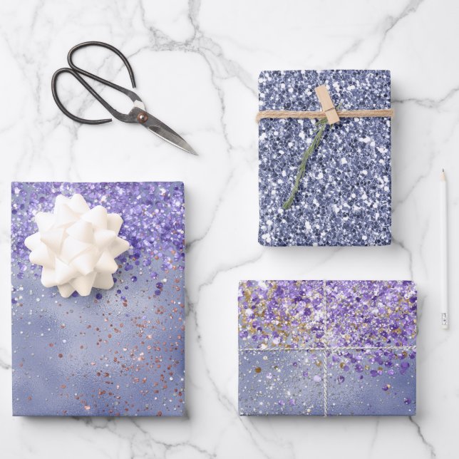 Purple Gold Sparkle Wrapping Paper Sheet (Front)