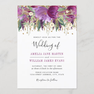 Purple Gold Sparkling Amethyst Wedding Invitation