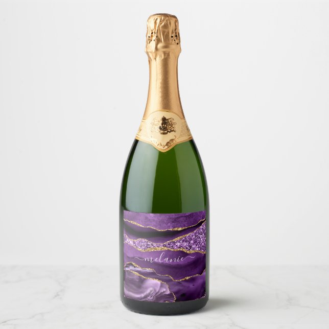 Purple Gold Sparkling Wine Label with Custom Name (Front)