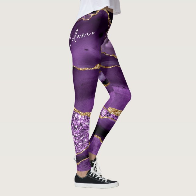 Purple Gold Sparkly Leggings Custom Name Text (Right)