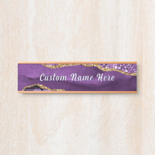 Purple Gold Sparkly Personalized Name Door Sign