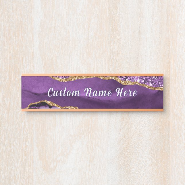 Purple Gold Sparkly Personalized Name Door Sign (Front)