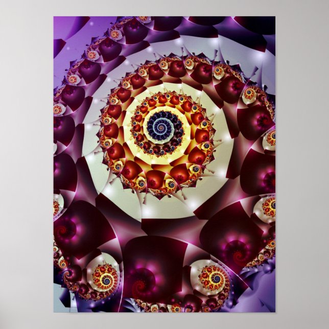 Purple Gold Spiral Fractal Abstract Poster (Front)