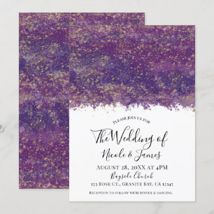 Purple Gold Splatter Modern Glam Wedding Marriage Invitation