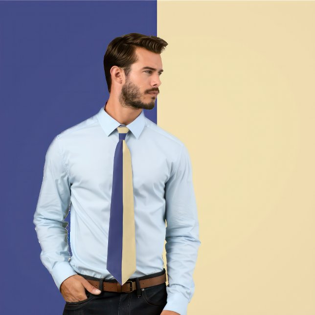 Purple & Gold Split Colour  Tie (Man wears a necktie with a purple and gold vertical split color design.)