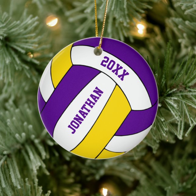 purple gold sports team colours boys volleyball ceramic tree decoration (Tree)