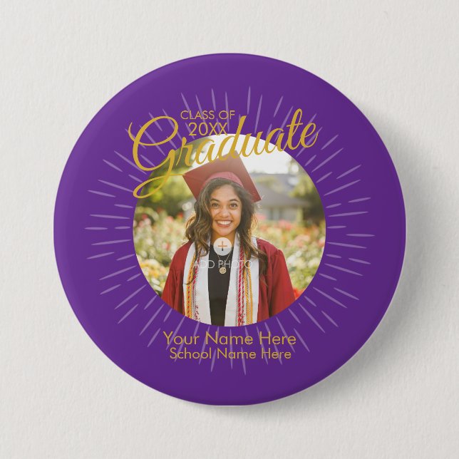 Purple & Gold Star Graduate Button (Front)
