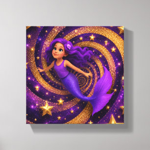 Purple Gold Star Mermaid Optical Illusion Fantas Canvas Print