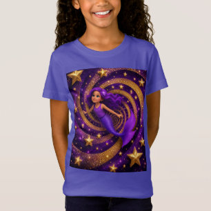 Purple Gold Star Mermaid Optical Illusion Fantas T-Shirt