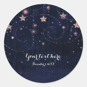 Purple & Gold Starry Night Celestial Stars Favour Classic Round Sticker