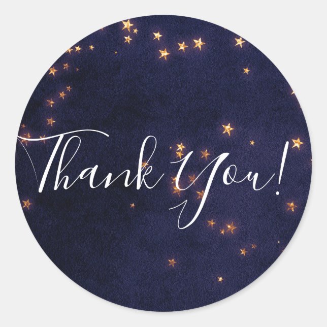 Purple & Gold Stars Celestial Sky Party Favour Classic Round Sticker (Front)