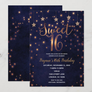 Purple & Gold Stars Celestial Sky Sweet 16 Party Invitation