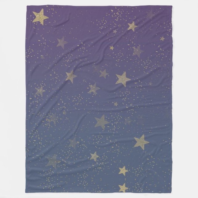Purple Gold Stars Confetti Fleece Blanket (Front)