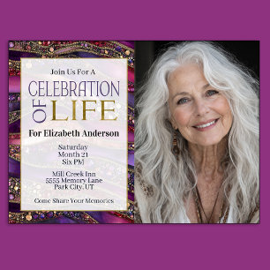 Purple Gold Strata Celebration Of Life Invitation