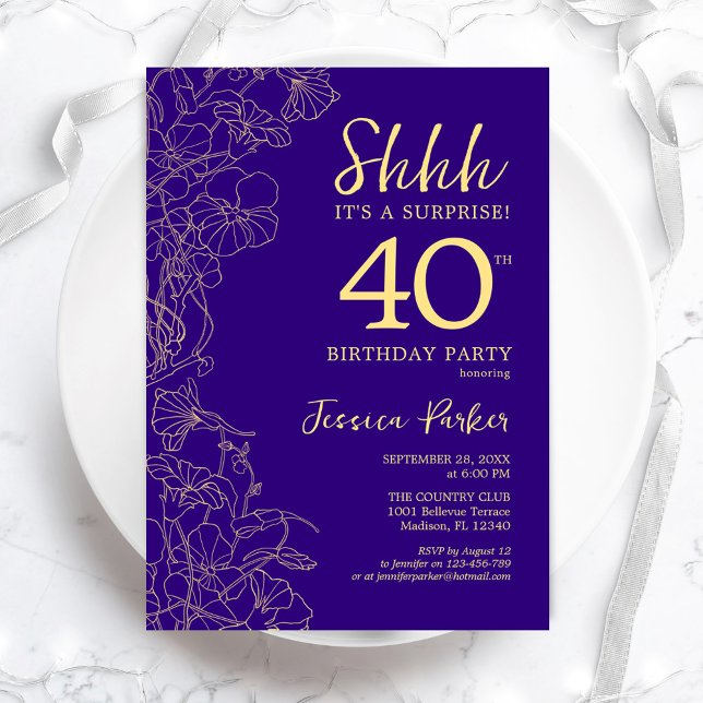 Purple Gold Surprise 40th Birthday Invitation (Creator Uploaded)
