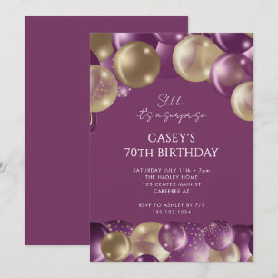 Purple Gold Surprise 70th Birthday Invitation