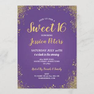 Purple & Gold Sweet 16 Party Elegant Birthday Invitation