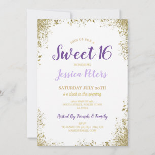 Purple & Gold Sweet 16 Party Elegant Birthday Invitation