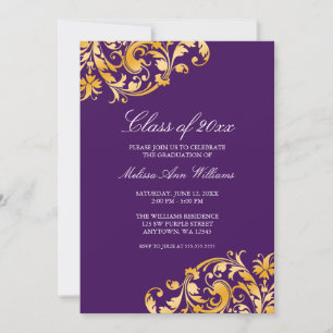 Purple Gold Swirl Graduation Party Announcement