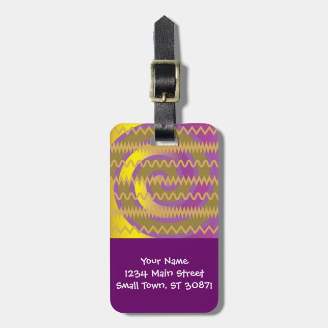 Purple Gold Swirls Waves Chevron Pattern Luggage Tag (Front Vertical)