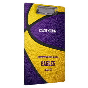 purple gold team colours basketball coach name clipboard