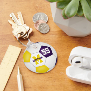 purple gold team colours boys girls sports soccer key ring