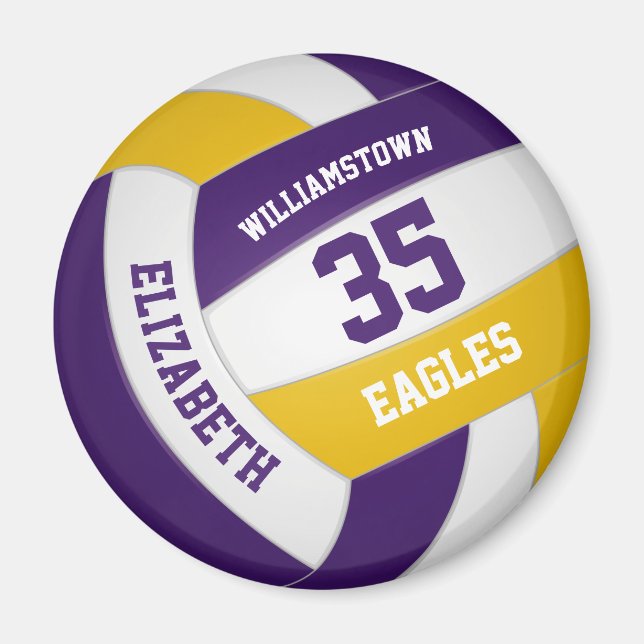 purple gold team colours boys girls volleyball magnet (Front)