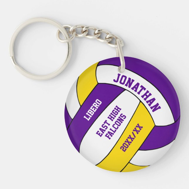 purple gold team colours custom boys volleyball key ring (Front)