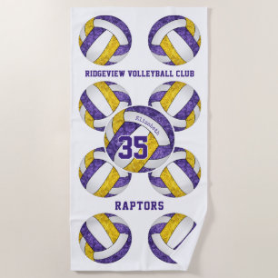 purple gold team colours girly volleyballs pattern beach towel