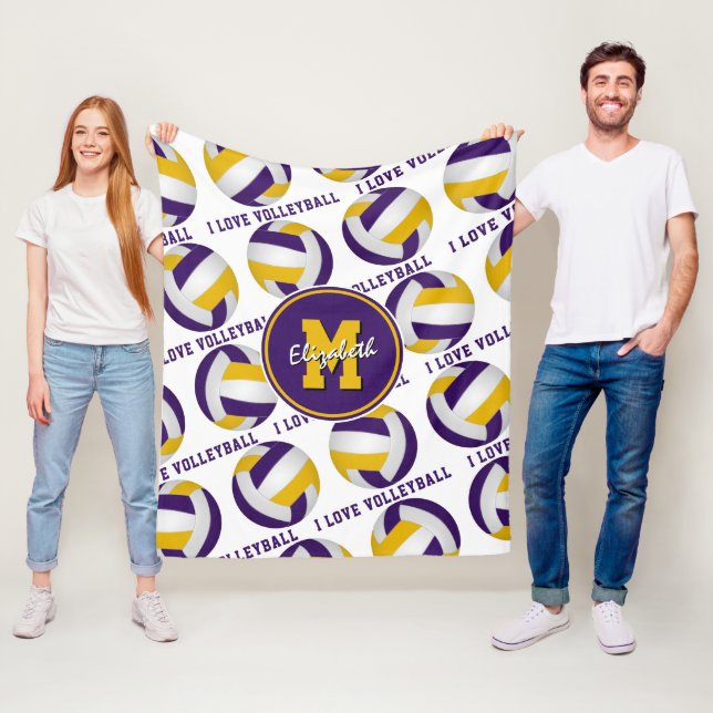 purple gold team colours I love volleyball pattern Fleece Blanket (In Situ)