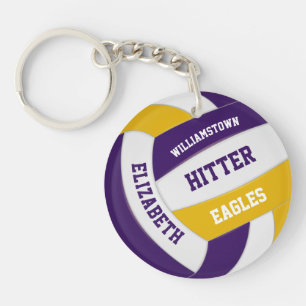 purple gold team colours personalised volleyball key ring