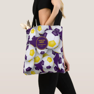 purple gold team colours soccer coach tote bag