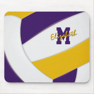purple gold team colours volleyball kids monogram mouse mat