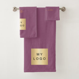 Purple gold text company business logo bath towel set