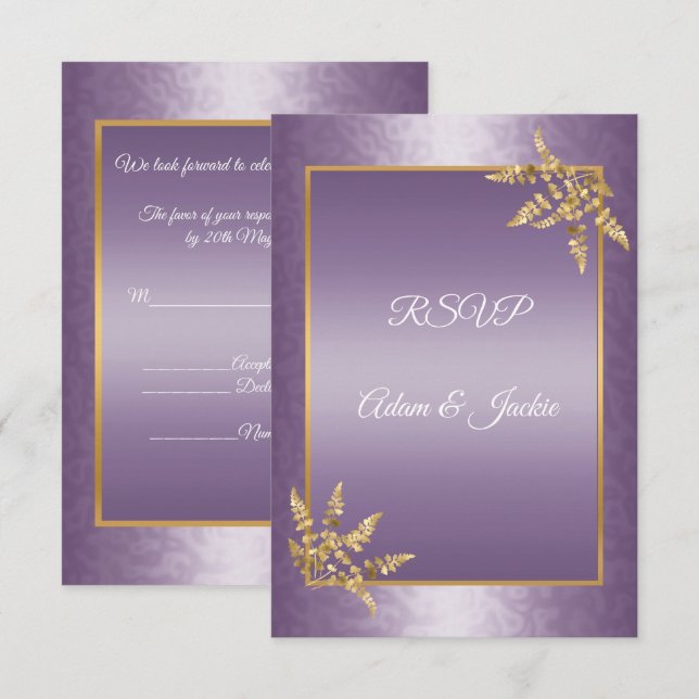 Purple GOLD Texture leaf ELEGANT Modern RSVP Invitation (Front/Back)