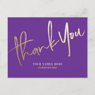 Purple Gold Thank You Elegant Universal Postcard