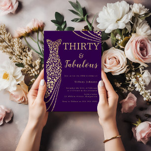 Purple & Gold Thirty & Fabulous 30th Birthday Invitation