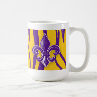 Purple & Gold Tiger Stripe with Fleur de Lis Coffee Mug