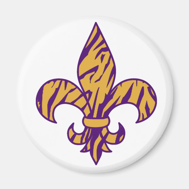 Purple & Gold Tiger Striped Fleur de Lis Magnet (Front)
