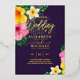 Purple Gold Tropical Leaf Destination Wedding