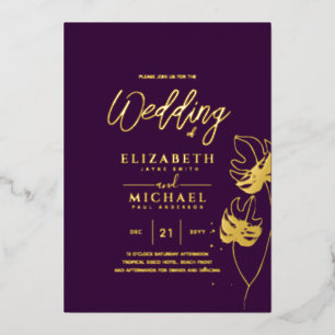 Purple Gold Tropical Leaf Destination Wedding