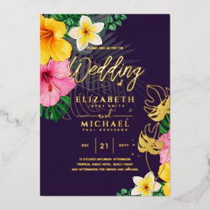 Purple Gold Tropical Leaf Destination Wedding