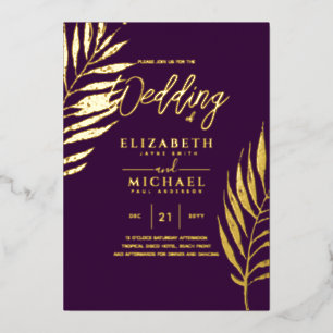 Purple Gold Tropical Leaf Destination Wedding