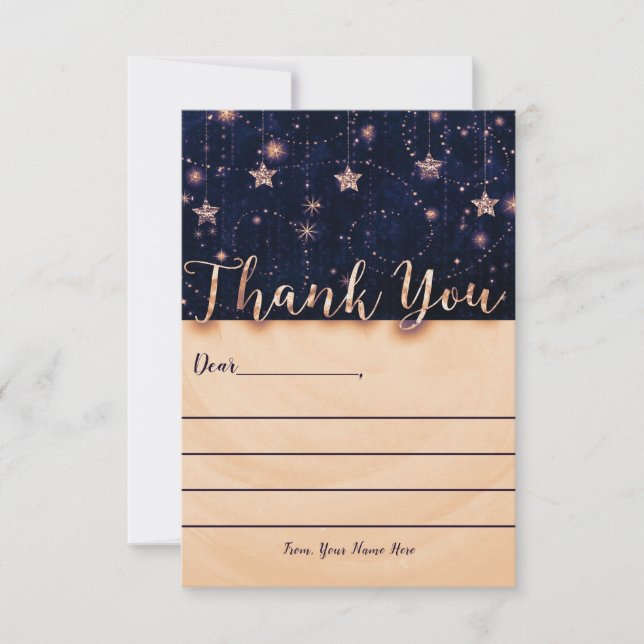 Purple Gold Under the Stars Starry Night Thank You Card (Front)
