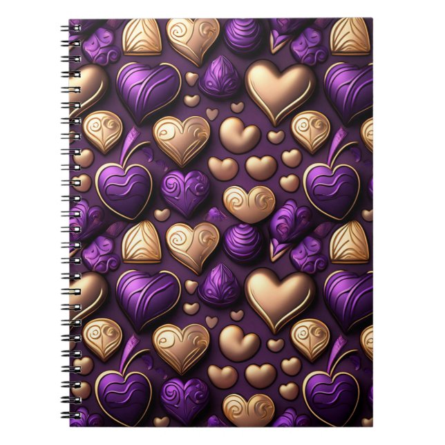 PURPLE & GOLD VALENTINE HEART CANDIES NOTEBOOK (Front)