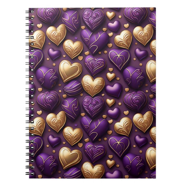 PURPLE & GOLD VALENTINE HEART CANDIES NOTEBOOK (Front)