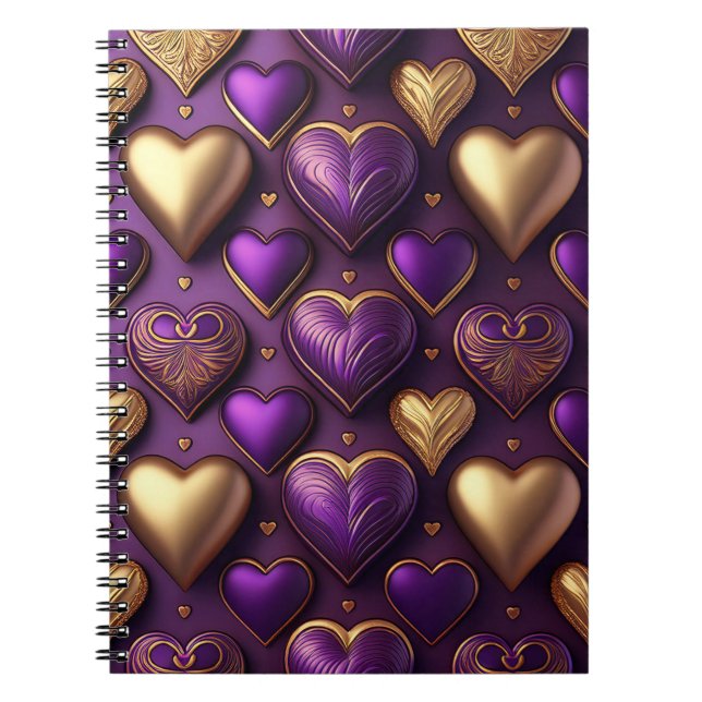 PURPLE & GOLD VALENTINE HEART CANDIES NOTEBOOK (Front)