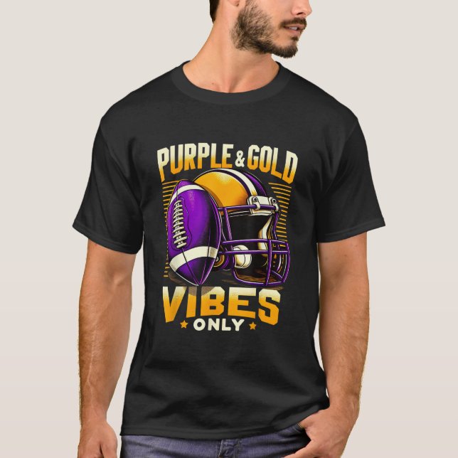 Purple Gold Vibes Only Retro Football School Footb T-Shirt (Front)