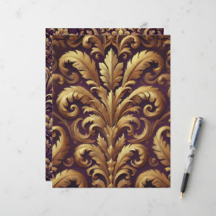 Purple & Gold Victorian Acanthus Scrapbook Paper